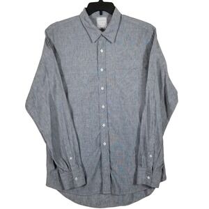 Billy Reid Mens XL Grey Cotton Linen Blend Standard Cut Button Down Shirt